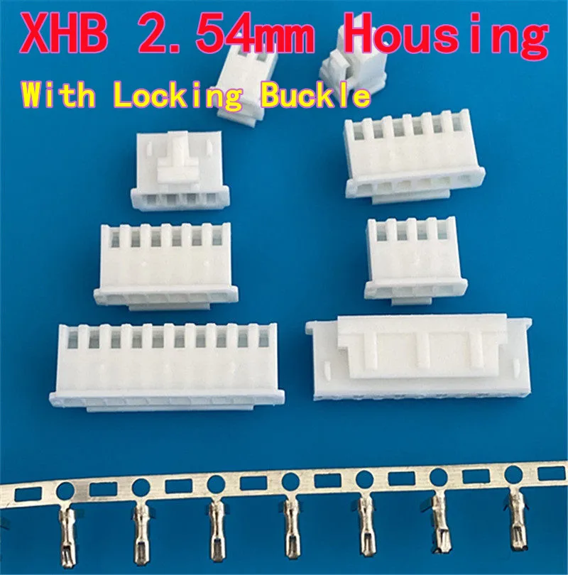 50PCS XHB 2.54mm Connector, 2/3/4/5/6/7/8/10/12-Pin, with Locking Buckle Housing & Latching Plug-in Connector