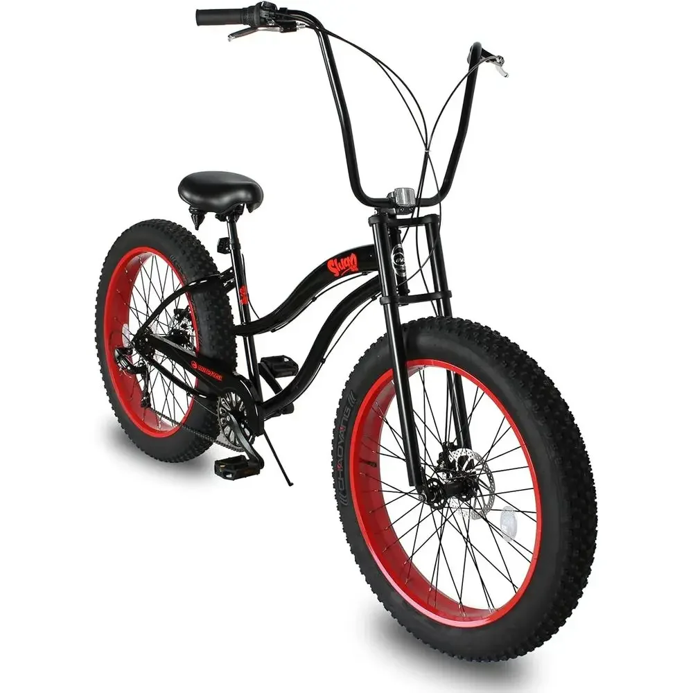 

7-Speed Disc Brake Cruiser Bike, 26 Knobby Tires, Unisex Steel Frame, Suitable for City and Beach Riding