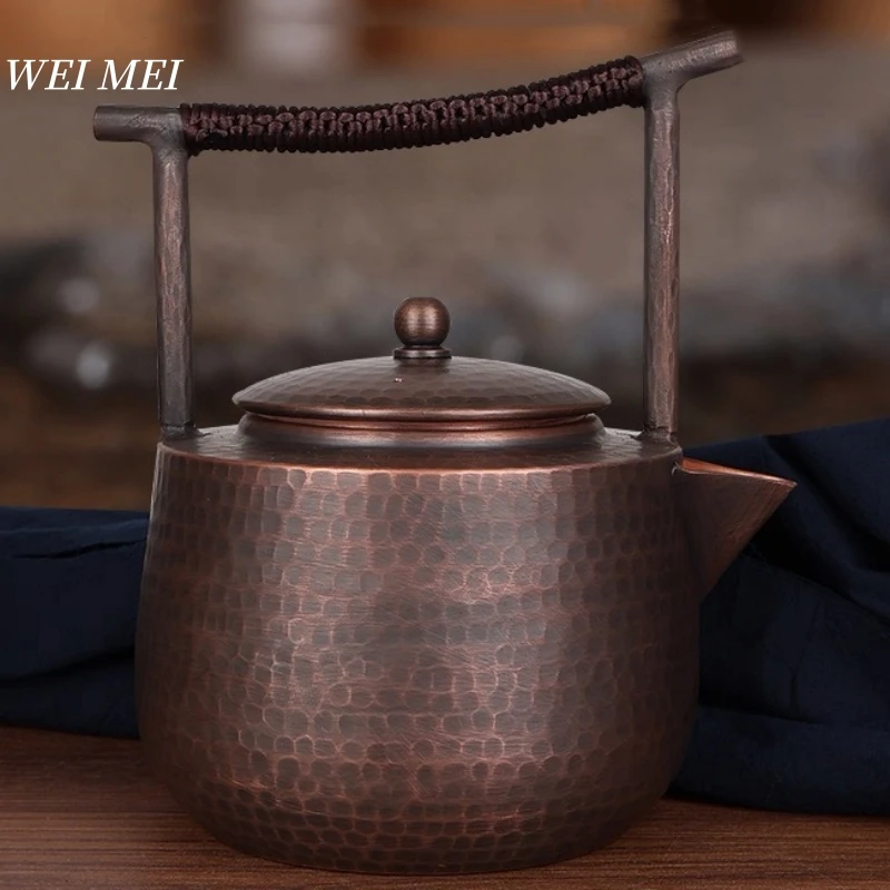 

Handcrafted Vintage Copper Tea Pot,Portable Camping 1.2 L for Boiling Tea and Brewing Coffee,Large Capacity Kettle Tableware