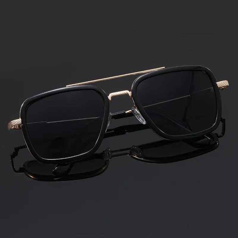 Übergroße Herren-Modebrille mit quadratischem Rahmen, dunkel bis bernsteinfarben, Tönung für lässige Streetwear-Modeaccessoires, stilvolle Brille – Detail 4
