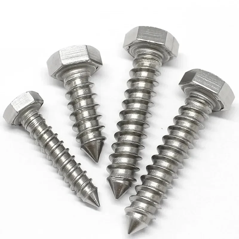 

M5-M12 304 Stainless Steel External Hexagon Self Tapping Screws / DIN571 Full Thread Wood Screws for Furniture & Decking