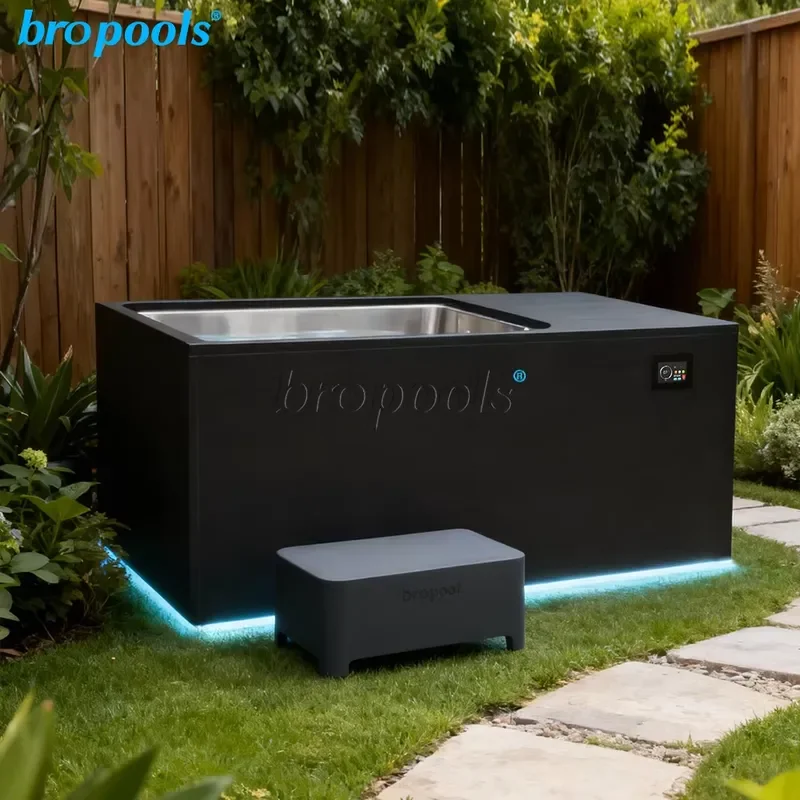 Bropool Modern Stainless Steel Outdoor Cold Plunge Tub 1HP Chiller for Ice Bath Recovery for Home Gym Wellness Villas Hotels