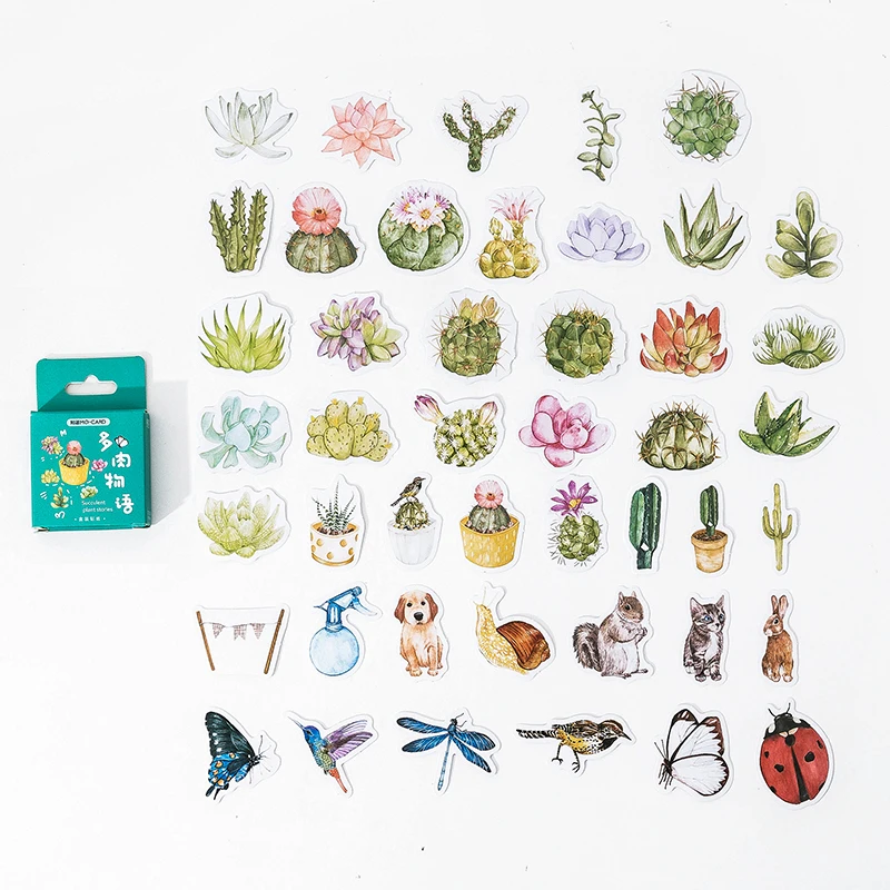 45Pcs Mini Box Stickers New Fresh Hand-Painted butterfly Account diary material Paper Plant leaf Flower Album Scrapbooking 4CM