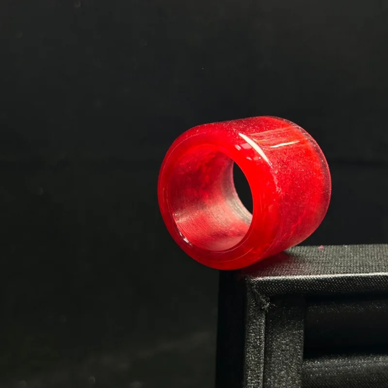 Certified Natural Red Burmese Jade Jadeite Amulet archery thumb Rings