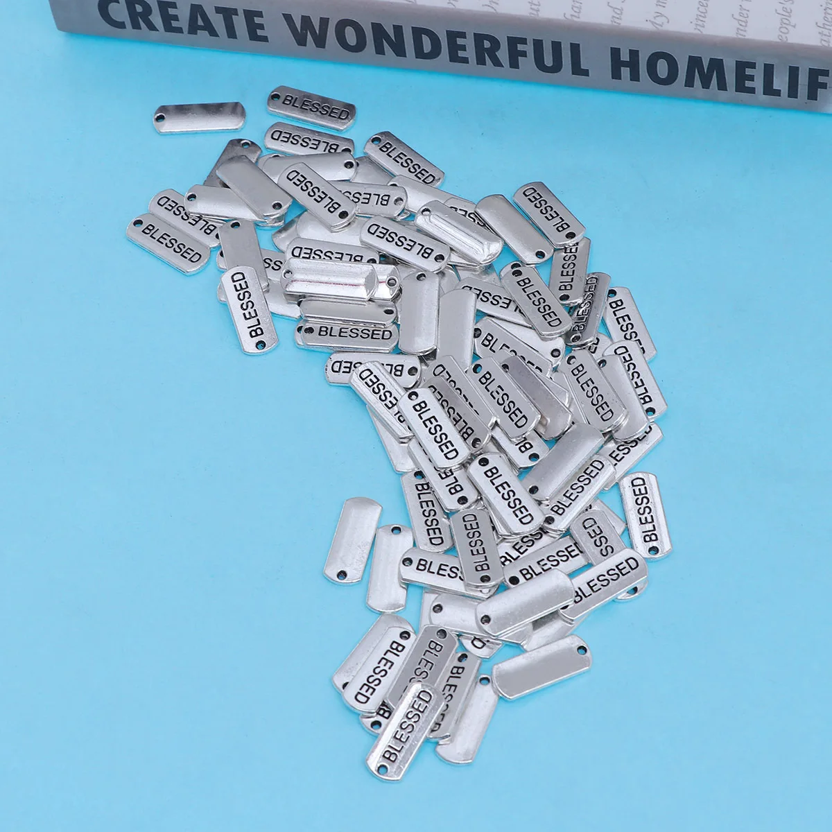 

100Pcs DIY Jewelry Pendant Charms Alloy Silver Tone Letter Strip Inspirational Message Accessories Necklace Bracelet