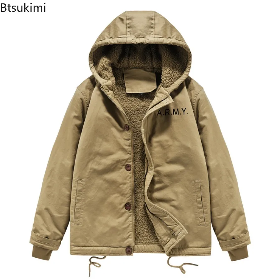 

Winter Jackets Men's Thicken Warm Casual Hooded Coats Outdoor Windbreaker Bomber Jackets Men Vintage Loose Cotton-padded Jackets