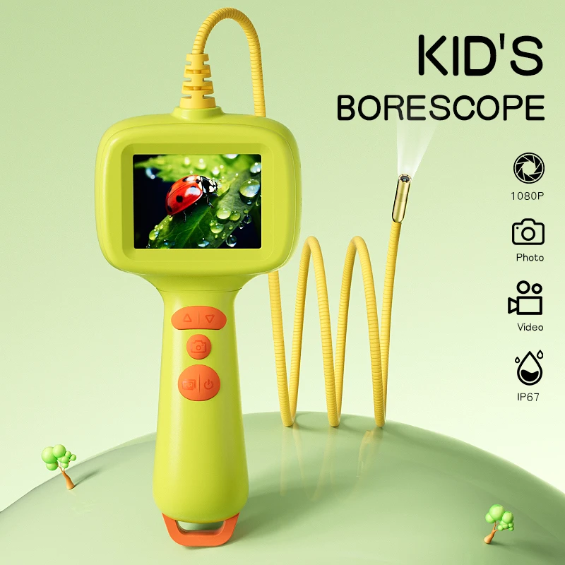 Handheld Kid's Endoscope 2.4'' Screen Tree Hollow Inspection Borescope 8LED Video Waterproof Camera Children Outdoor Exploration