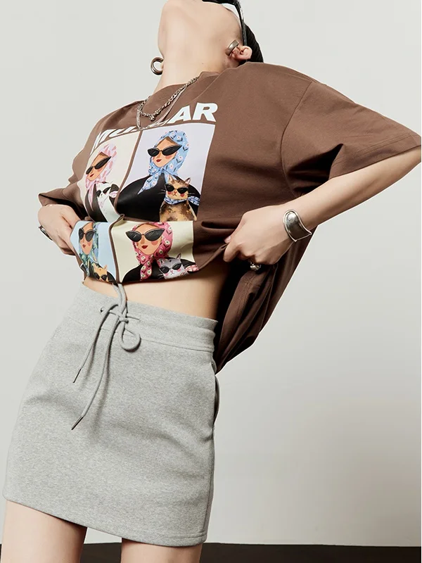 

Loose round Neck Short Sleeve T-Shirt Women's Print Casual Fashion Set Summer New Style Simple Design Comfortable Fit T-Shirt