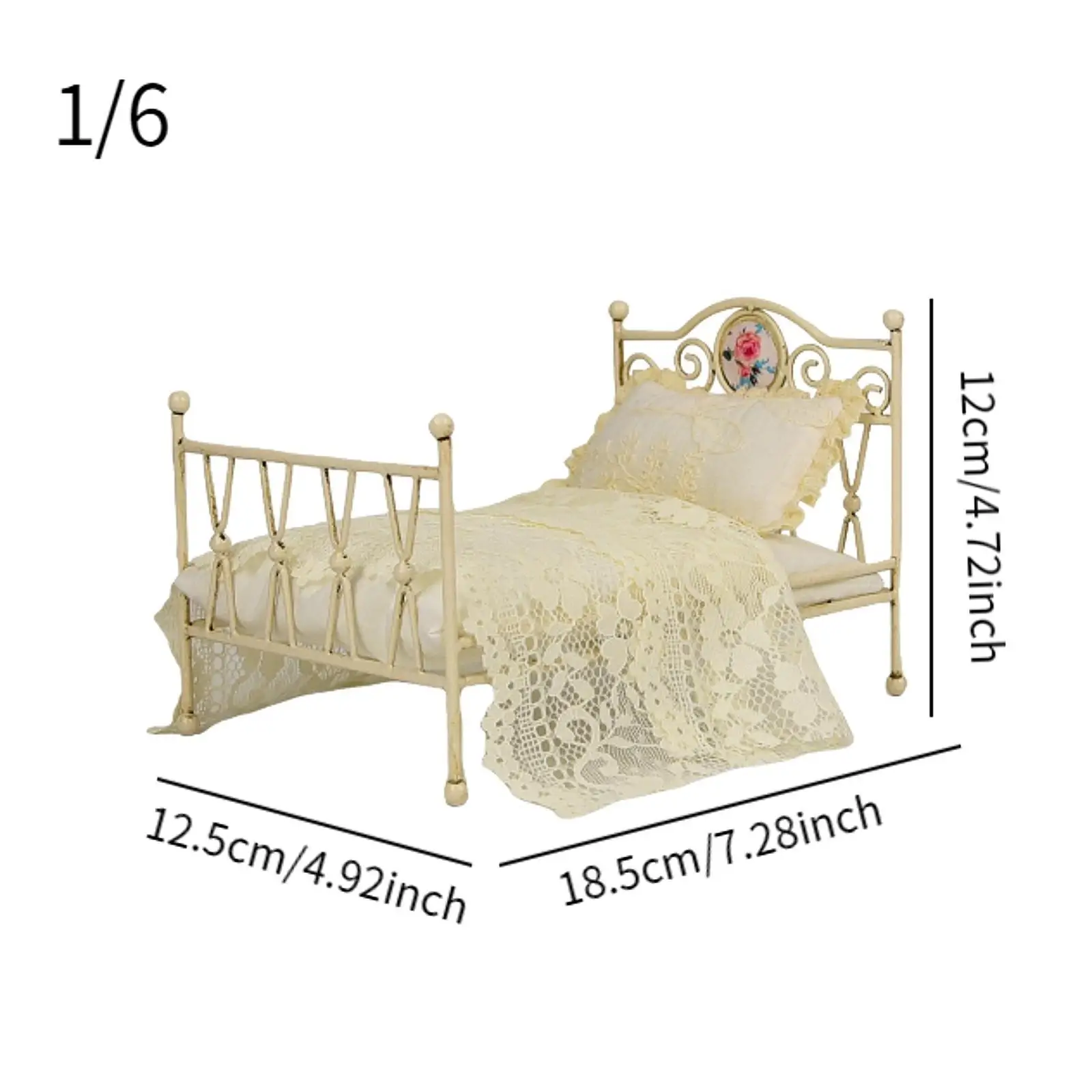 1/6 인형의 집 침대 침실 가구 DIY 장면 액세서리 놀이 미니 침대