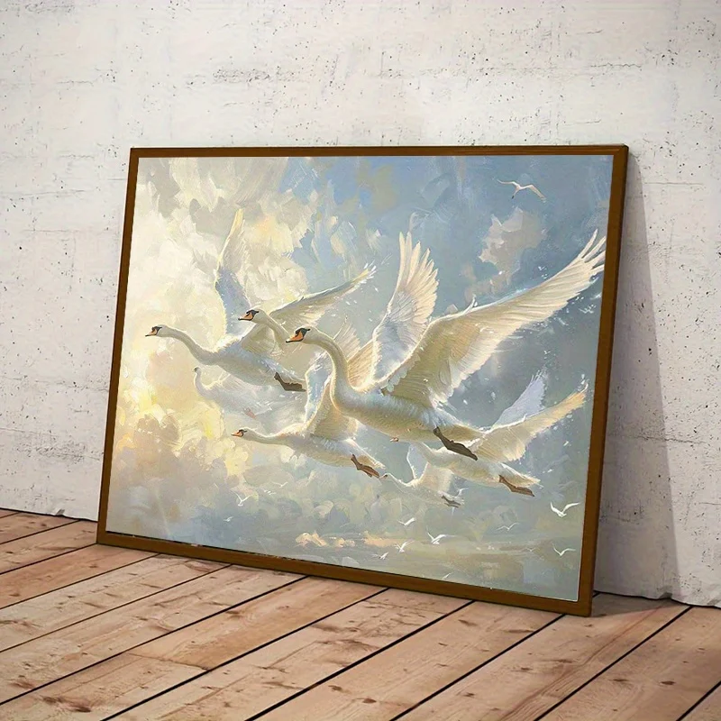 (No frame)2D Flat, 2D Flat, A Frameless Canvas Painting, an Economical 2D Flat Artwork, Featuring an Elegant White Goose in F