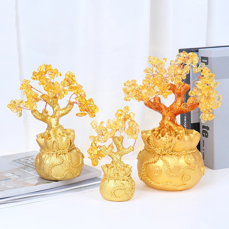 Feng Shui Money Wealth Tree Yellow Citrine Crystal Lucky Tree Decoration