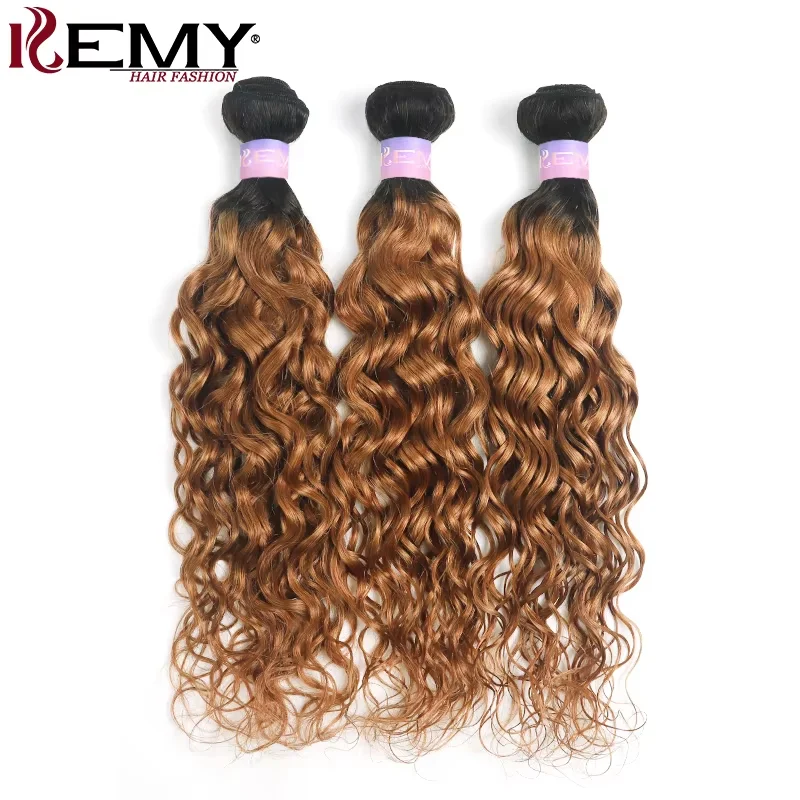 Extensiones con ondas al agua con cierre T1B/30 extensiones de pelo ondulado de color marrón ombré con cierre de encaje 4x4 cabello humano Remy brasileño