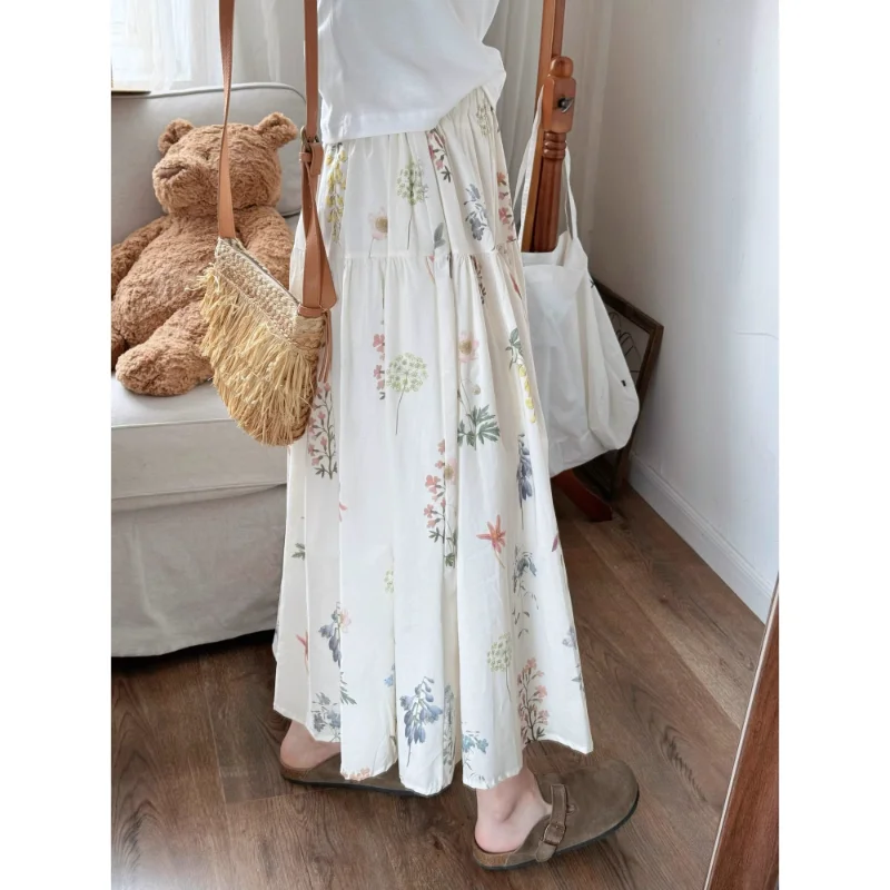 Nieuwe gestikte elastische hoge taille bedrukte mode losse veelzijdige casual rokken voor dames