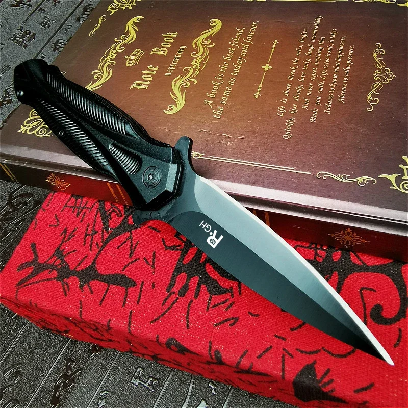 Cuchillo plegable de acero para exteriores, navaja afilada de bolsillo portátil, herramienta EDC de rescate, color negro, 9CR18MOV