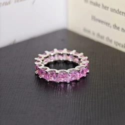 Luxury Pink Silver Color Aesthetic Wedding Band Eternity Ring for Women Gift Finger Lots Jewelry R4816b