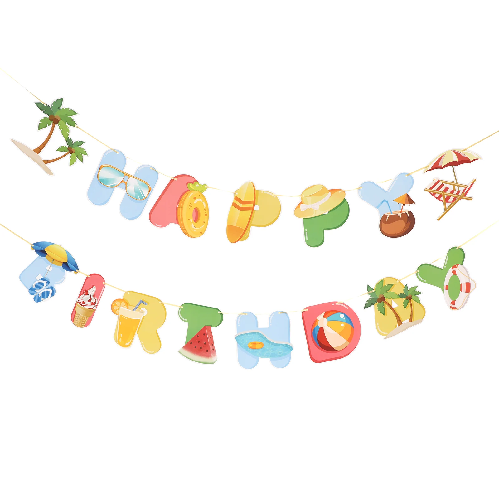 

1 Set Hawaiian Happy Birthday Banner Summer Beach Themed Paper Banners Cartoon alphabet Pull Flags multiuse Luau Party supplies