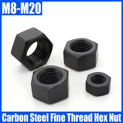 1-2PCS Black Fine Thread Hex Nut M8 M10 M12 M14 M16 M18 M20 Pitch 1.0/1.25/1.5 Grade 8.8 Carbon Steel Hexagon Nut Fastener