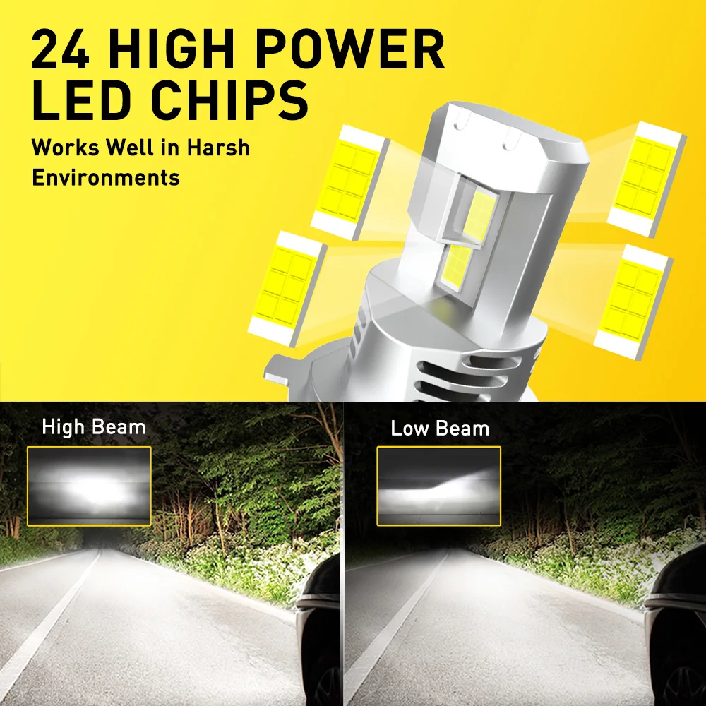 AUXITO 2Pcs 22000LM Super Bright H4 LED Canbus Auto Headlamp Turbo LED H4 9003 High Low Beam Headlight Bulb No Error White 6500K