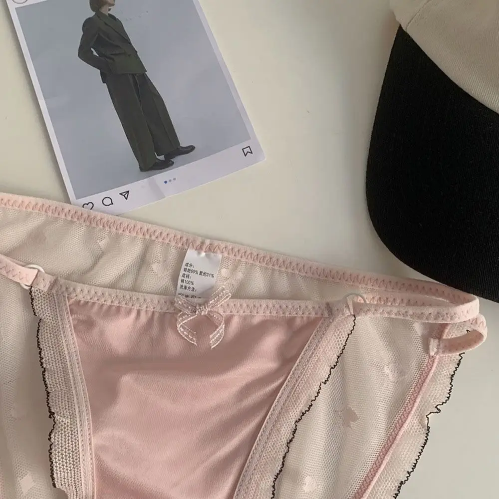 Ropa interior sin costuras para niña, bragas con lazo y tirantes para mujer, bragas de malla sin rastro, lencería femenina, bragas de satén de encaje, Tanga para mujer