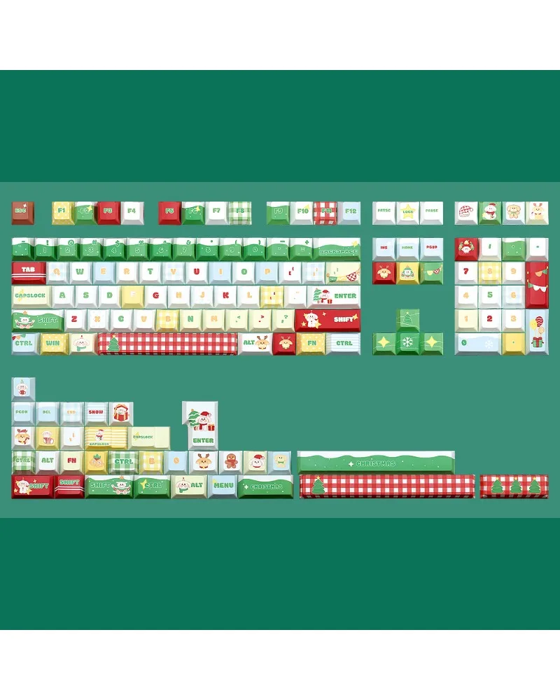 Christmas cute rabbit theme PBT full five-sided sublimation mechanical keyboard keycaps skin-feeling keycaps