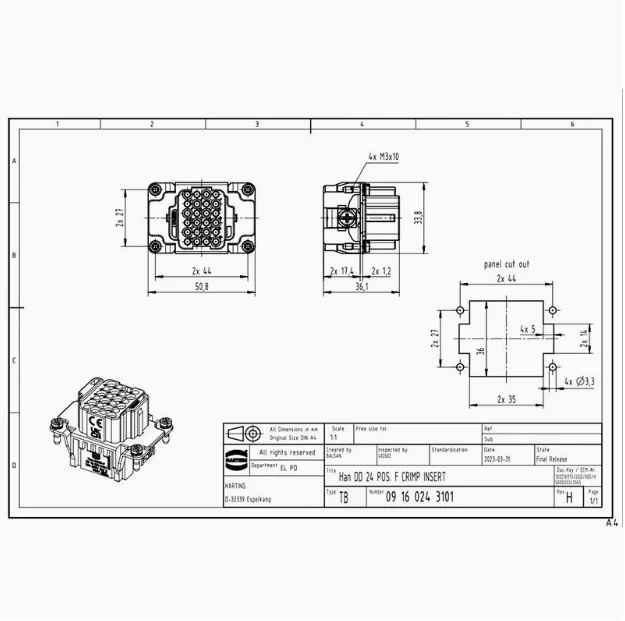 1pcs 09160243101 Germany Harding Heavy Duty Connector Han 24 DD-F 24 Pin Female Core
