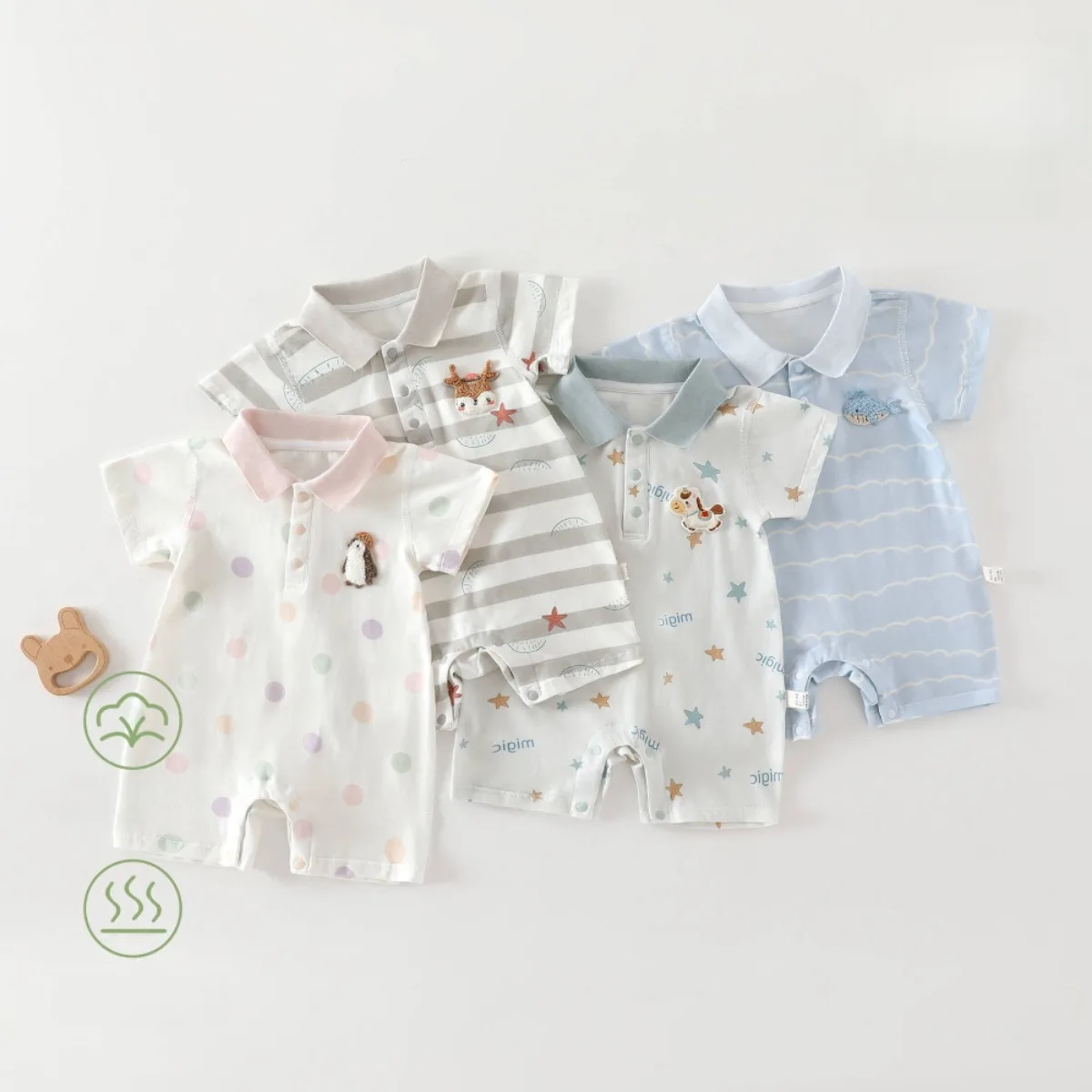 Newborns Pure Cotton Moisture-wicking Bodysuit 6-18M Baby Boy Girl Summer Lightweight Breathable Onesie Infant Stylish Romper