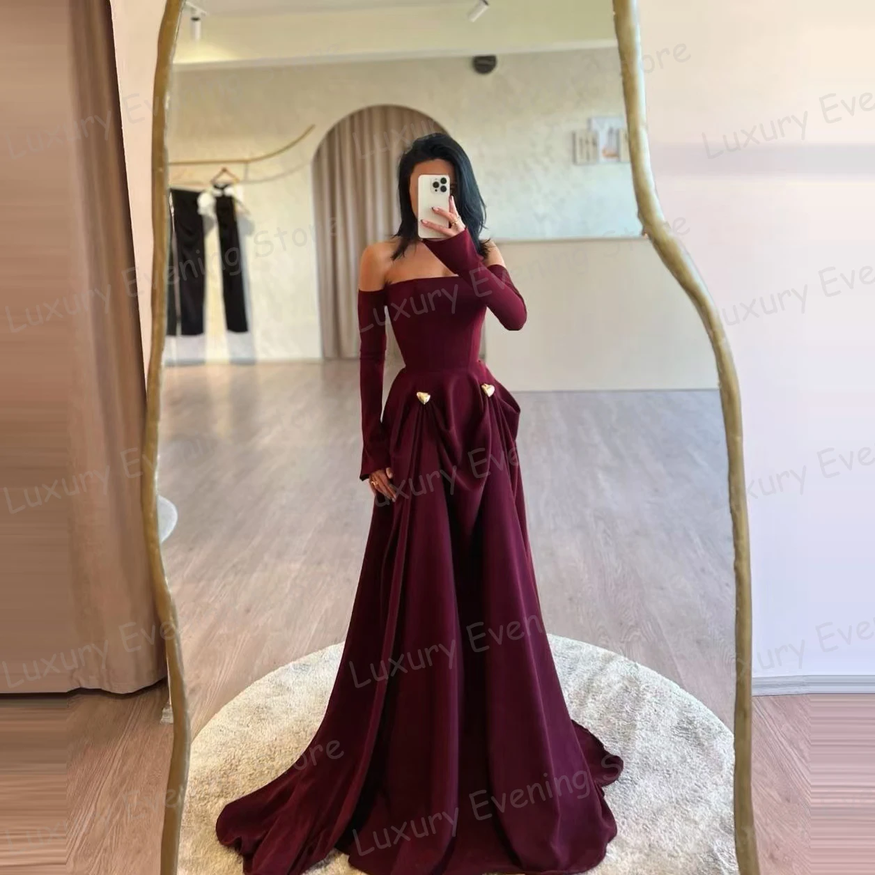 Fashion 2025 Evening Dresses Mermaid Women\'s Sexy Off Shoulder Long Sleeve Prom Gowns Satin Party Vestidos De Fiesta Customized