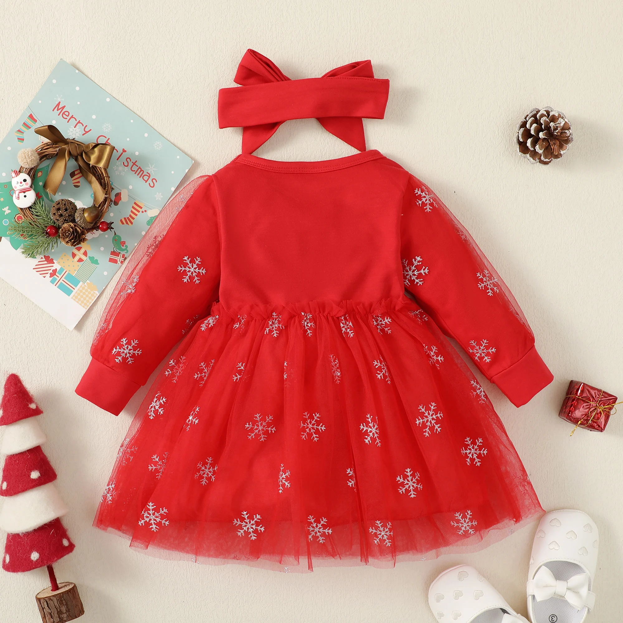 Baby Girl Christmas Dress Long sleeved Snowflake Tulle Fashionable Dress fit 0-24 Months Cute Baby Girl Spring  Autumn Clothing