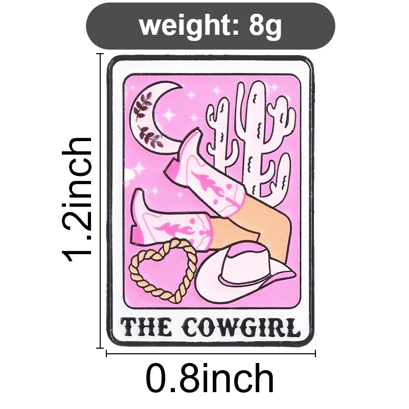 Tarot Card Enamel Pins The Cowgirl Brooches Lapel Badge Western Pink Desert Cowboy Jewelry Accessory Gifts For Friends