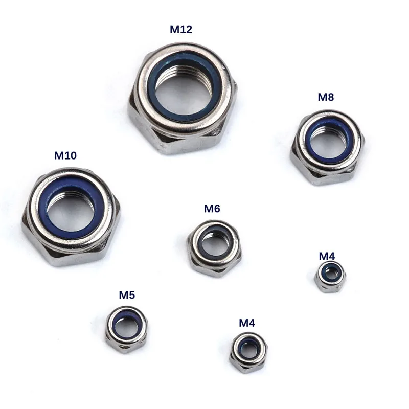 170PCS/Set M3/M4/M6/M8/M10/M12 Nylon Lock Nuts Fastener Metric Thread Stainless Steel Self-locking Hex Locknut Kit