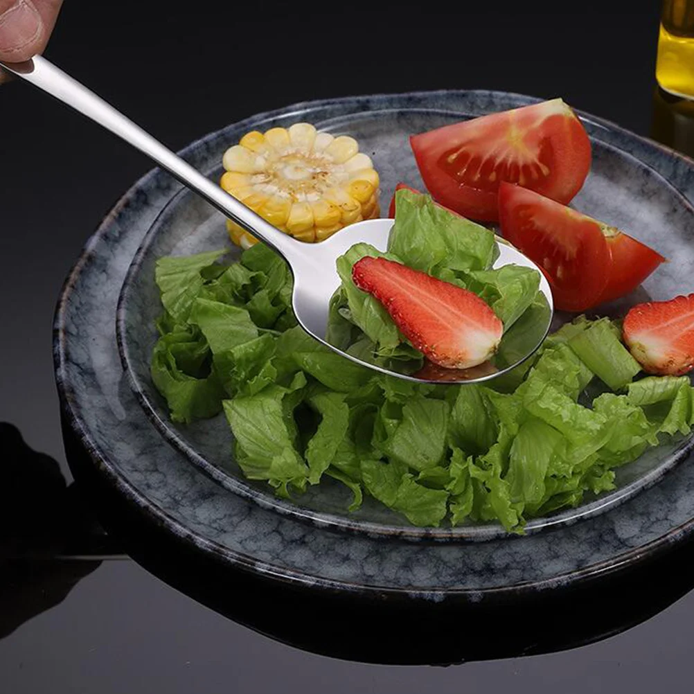 

2pcs Stainless Steel Serving Spoons 304 Rice Scoops Ergonomic Long Handle Reusable Soup Salad Slotted Utensils Household