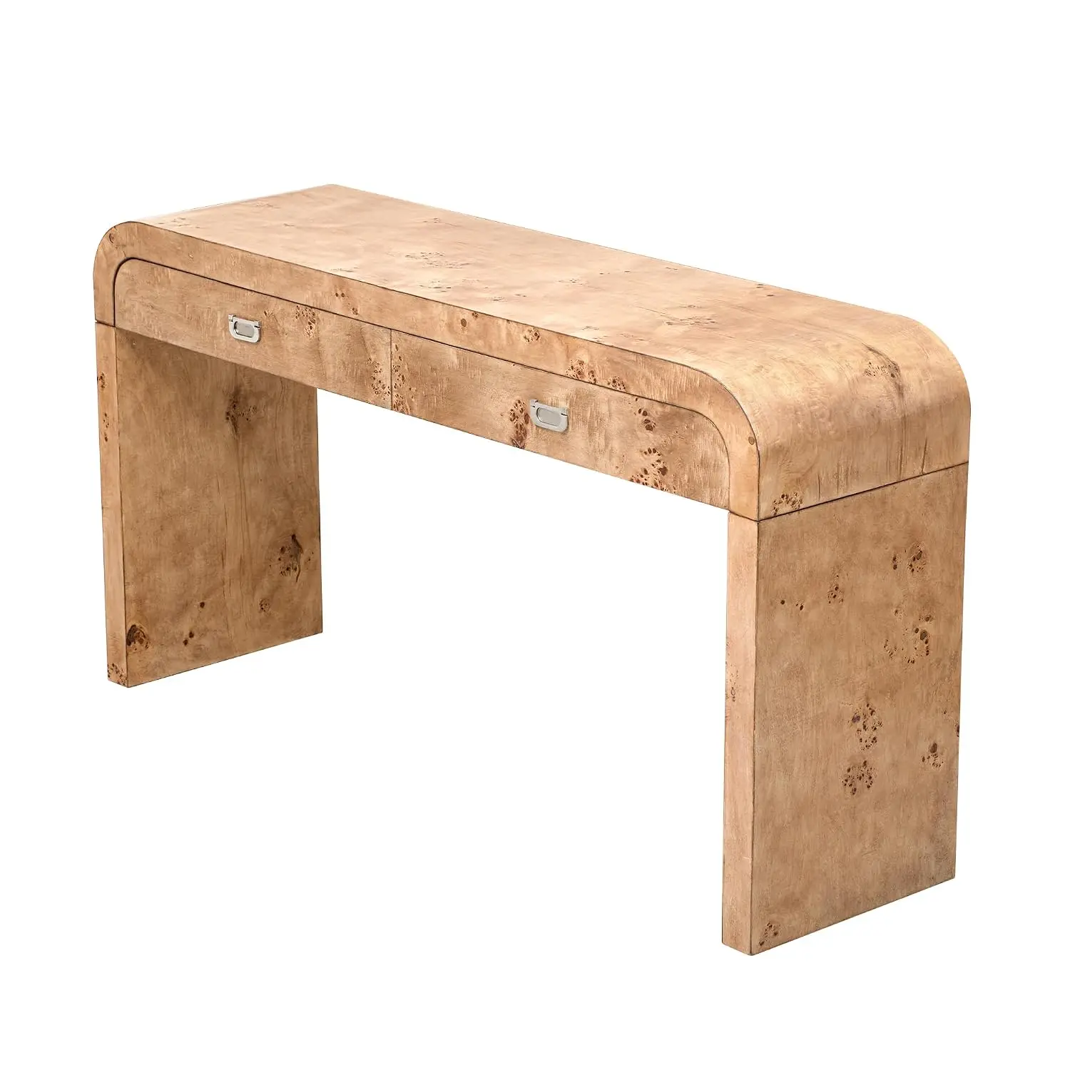 Wooden Console Table with 2 Large Drawers, Half Moon Sofa Table for Enryway, Natural Wood+Brown, Customized image 4