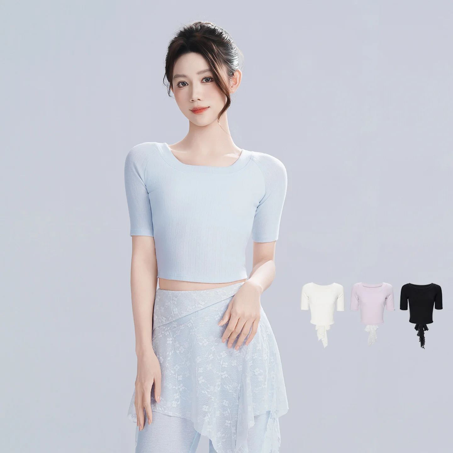 

Women Dance Tops Fitness Gym Lace UP Tops Adult Lace Patchwork Sweat-wicking Yoga Tops Short Sleeves Solid Color Jogging Blouses