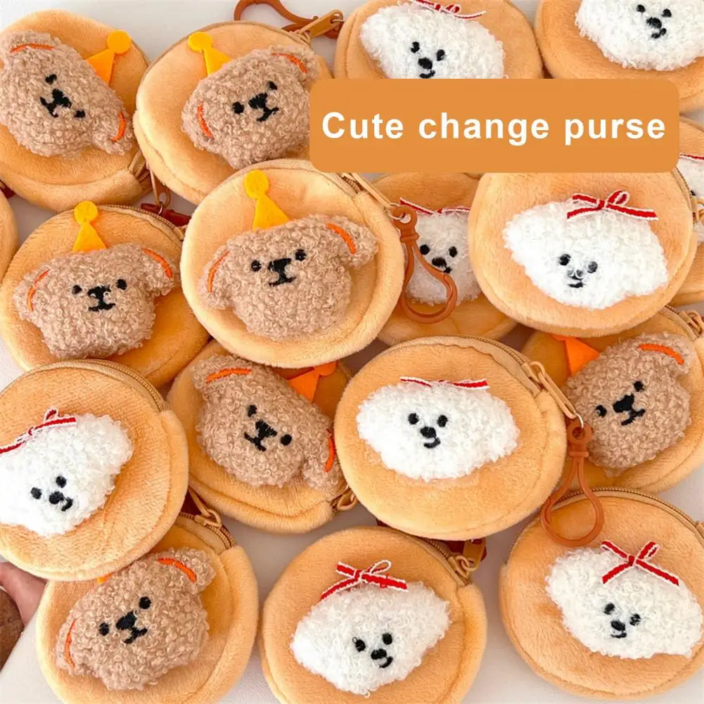 Puppy Bag Keychain Pendant Cute Plush Puppy Coin Purse with Clip Zipper Closure Soft Fabric Mini for Earphones for On-the-go