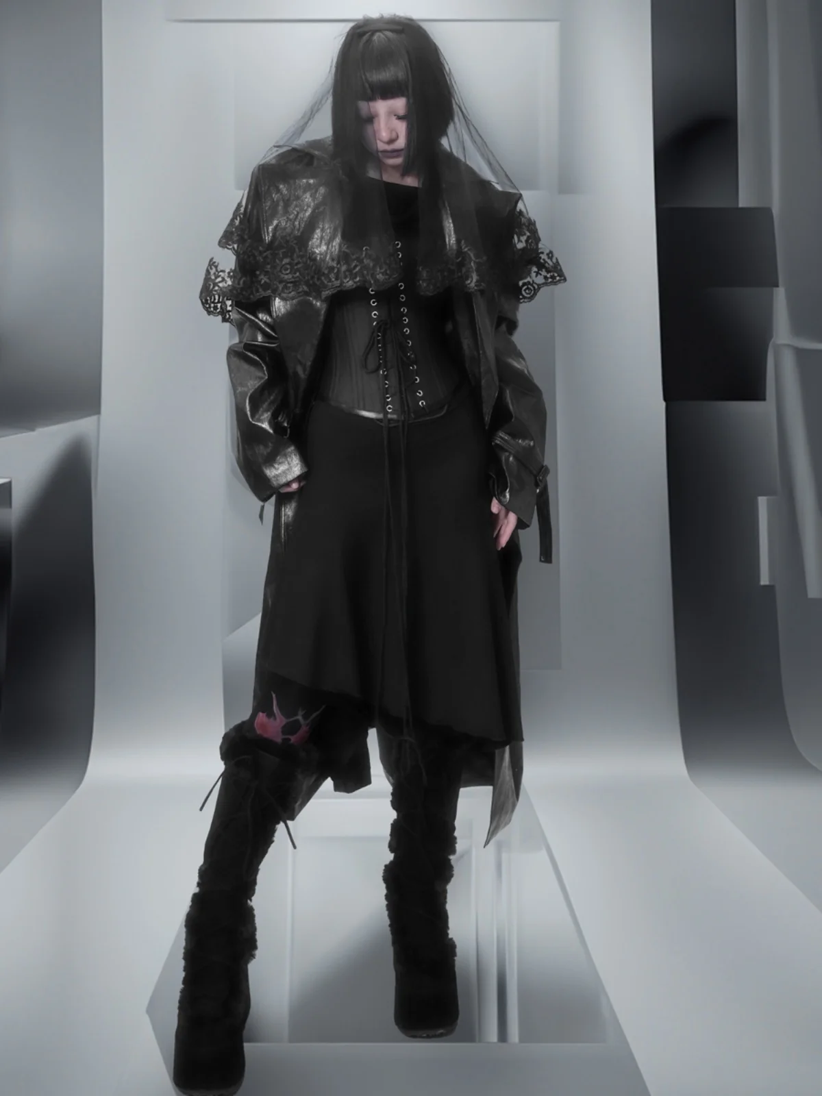 SDP27 대형 패딩 숄더 레트로 밝은 가죽 루즈 코트 자켓 스트리트 스타일 긴팔 겨울 아우터 여성 패션