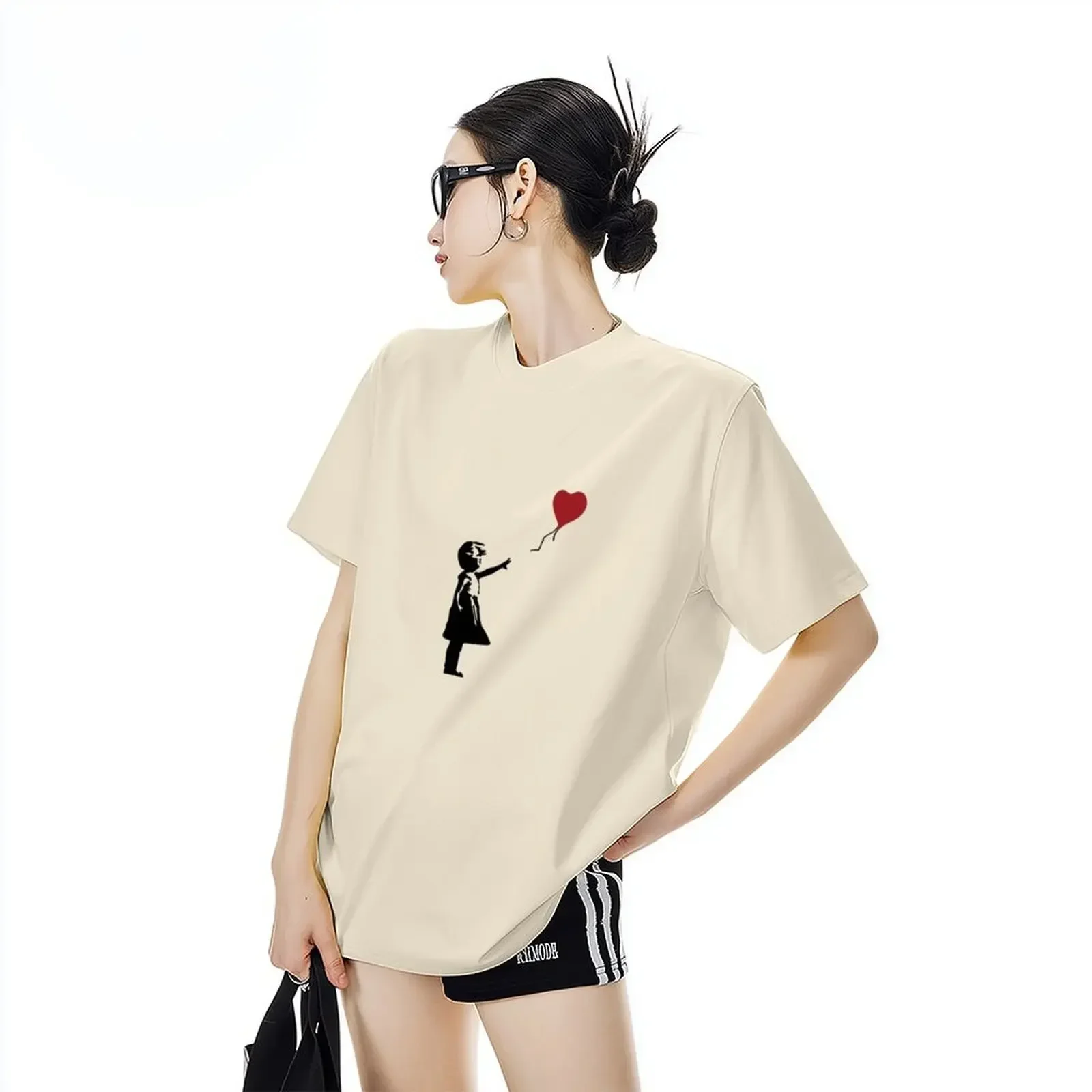 

Woman Clothing Short Sleeve T-shirt Korean Tops Female O-Neck Casual Tee T Shirts Simple Balloon Print Sporty 2025 Y2K Summer