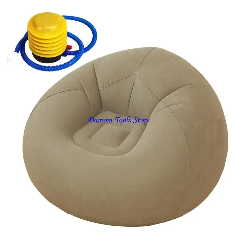 57BE Space Saving Gray Inflatable Sofa Bed Convertible To Lounge Chair Foldable Design Lightweight Suitable For Home Camping