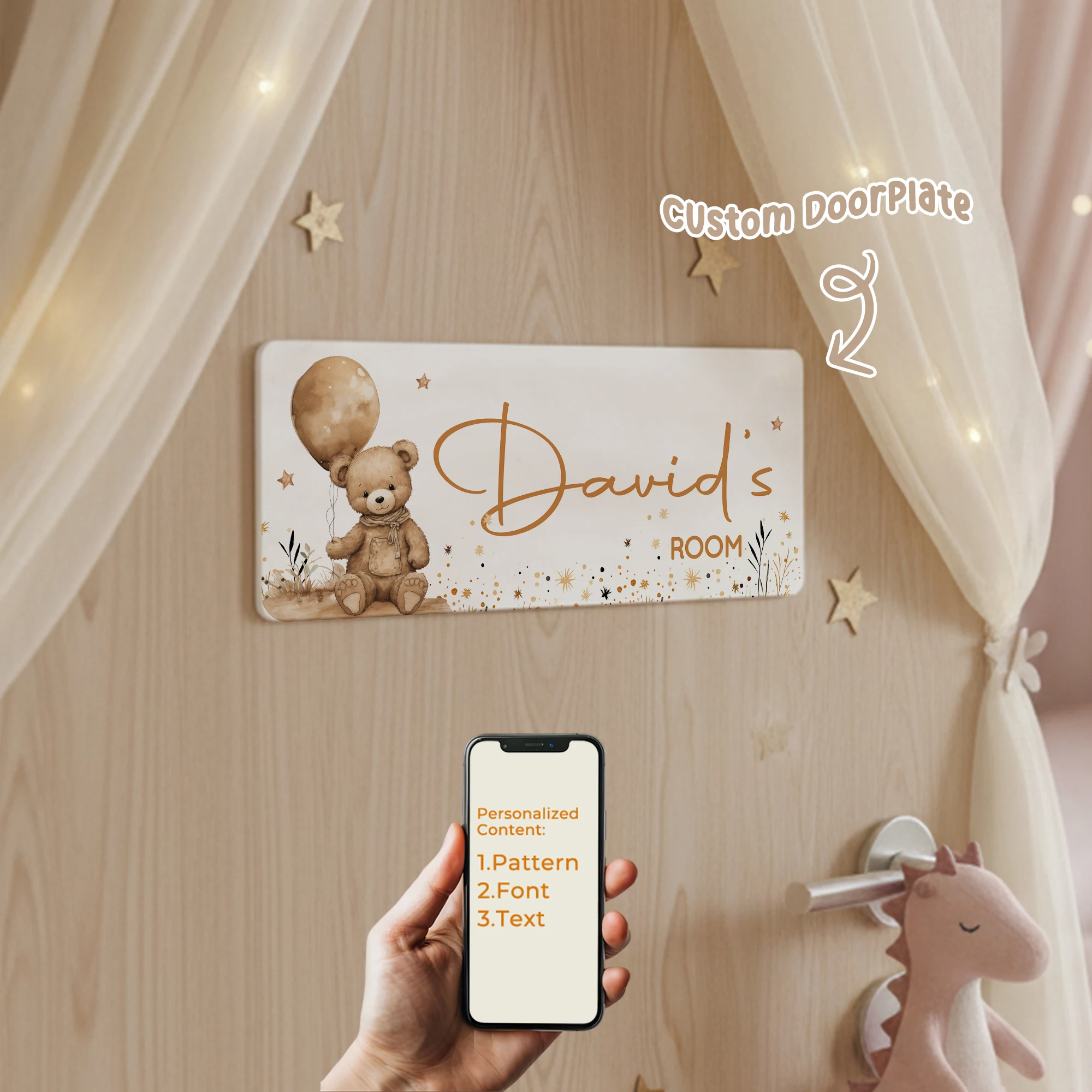 1 Stück Personalisierte Bären-Namens-/Text-Acrylplatte, Schild für Schlafzimmer, Tür, Wand, Kinderzimmer, Spielzimmer, Wohnzimmer, Jungenzimmer, Heimdekoration, Geschenk