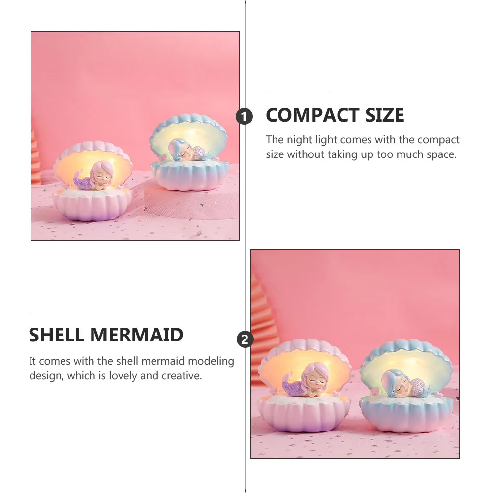 

1Pcs Shell Mermaid Night Lamp Small Bedside Light Fine Workmanship Safe Convenient Use Night Lamp Desktop Ornament