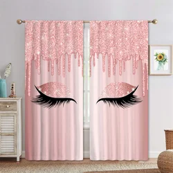 Luxury Pink Eyelash Shine Eyes SunshadeGirl On Sale Window Curtains for Kids Bedroom Living Room Kitchen Door Home Decor 2Pieces