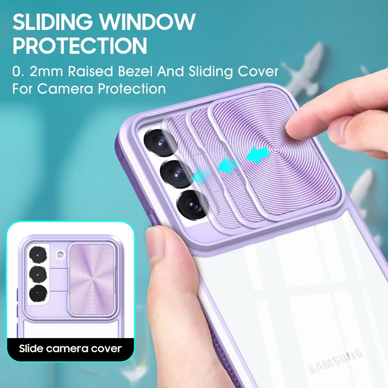 Shockproof Armor Clear Phone Case For Samsung Galaxy S25 S24 S23 S22 Ultra Plus S21 S20 FE A54 Slide Window Camera Protect Cover