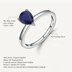Gem's Ballet 1.29Ct Natural Blue Sapphire Solitaire Gemstone Rings 925 Sterling Silver Water Drop Ring For Women Fine Jewelry