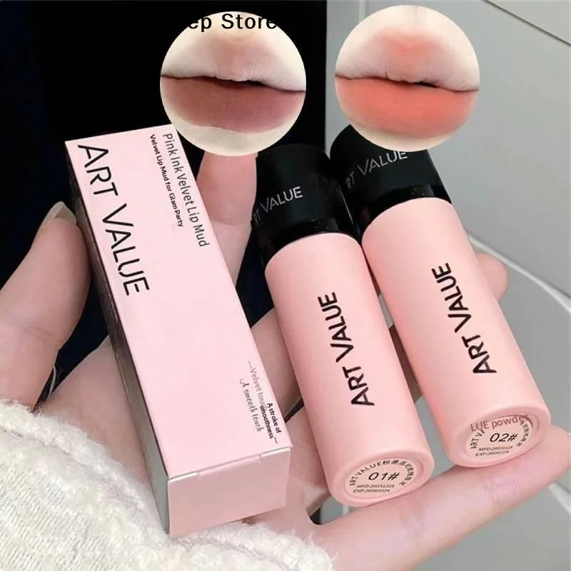 Velvet Lip Glaze Pink Mist Liquid Lipstick Waterproof Lip Gloss Smooth Silky Long-lasting Lip Tint Mud.