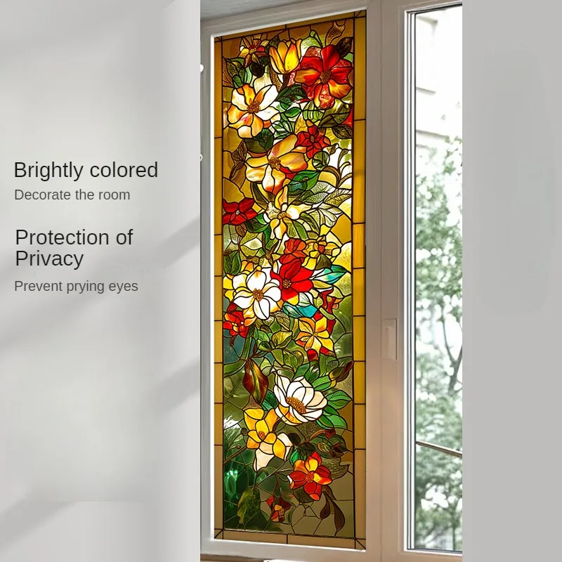 European Flower Pattern, Colored Glass Film, Anti Peeping and Shading, Electrostatic Frosted Window Tint Stained Glass