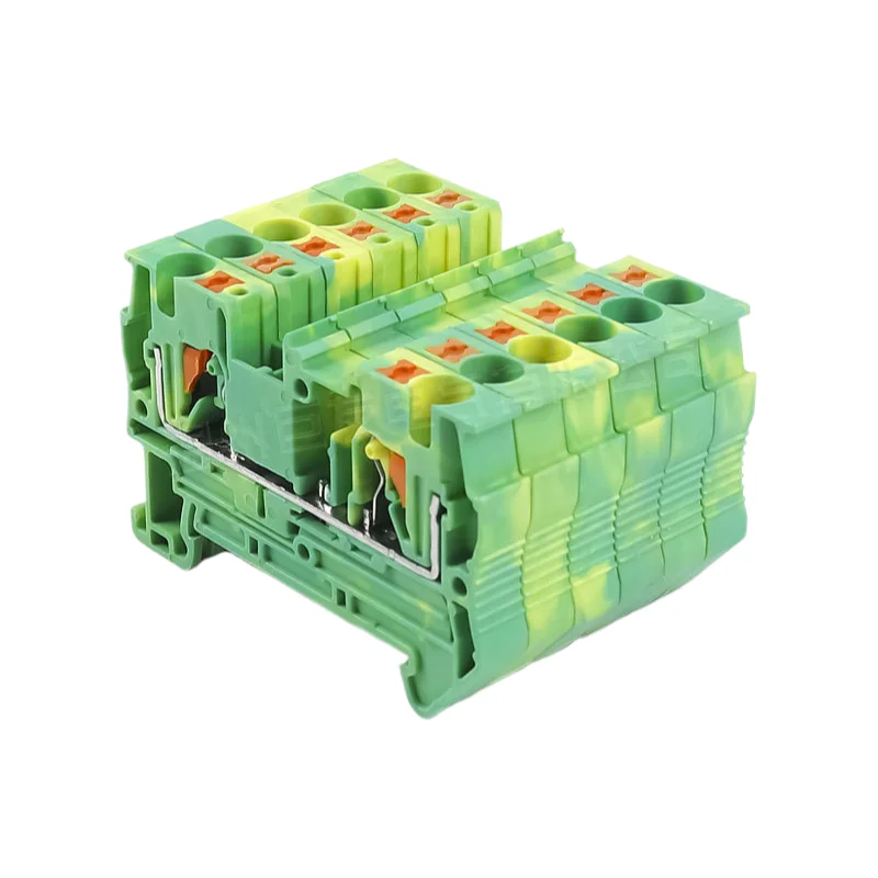 PT4-PETerminal Block Rail Plug-in Direct Connection Tool-free Yellow Green Spring Grounding TerminalPT4