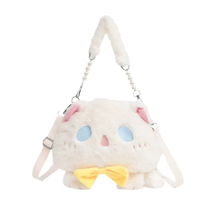New Cute Plush Cat Crossbody Bag Handheld Shoulder Bag With Pearl Strap Soft Furry Doll Toy Purse For Women Girls Wholesale