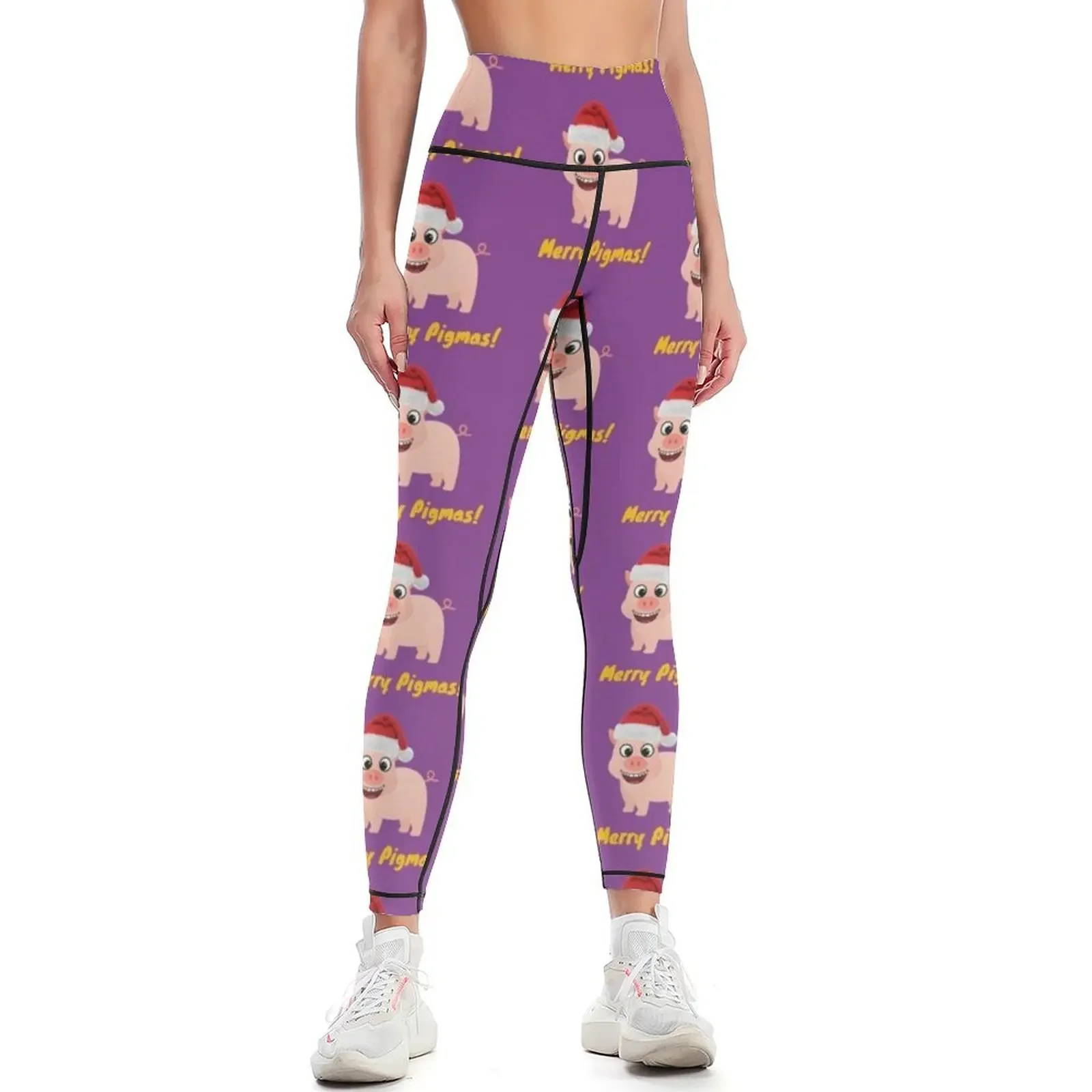 Merry Pigmas Cute Pig Themed Christmas Design for farmyard animal lovers Leggings sport set Tight fitting woman Womens Leggings