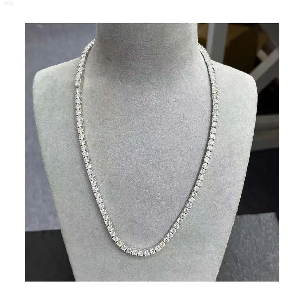 Luxury Vvs Moissanite Diamond Tennis Chain 4mm 18 Inches Necklace Silver Plated Jewelry Chain