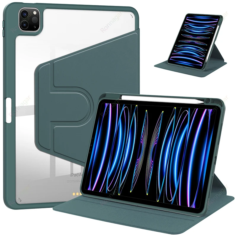 

360° Rotation Case for iPad Air 11 inch M2 (2024) iPad Air 5th/4th Gen iPad10 Pro11 M4 Pro13 Air13 12.9 10.5 10.2 Pencil Holder