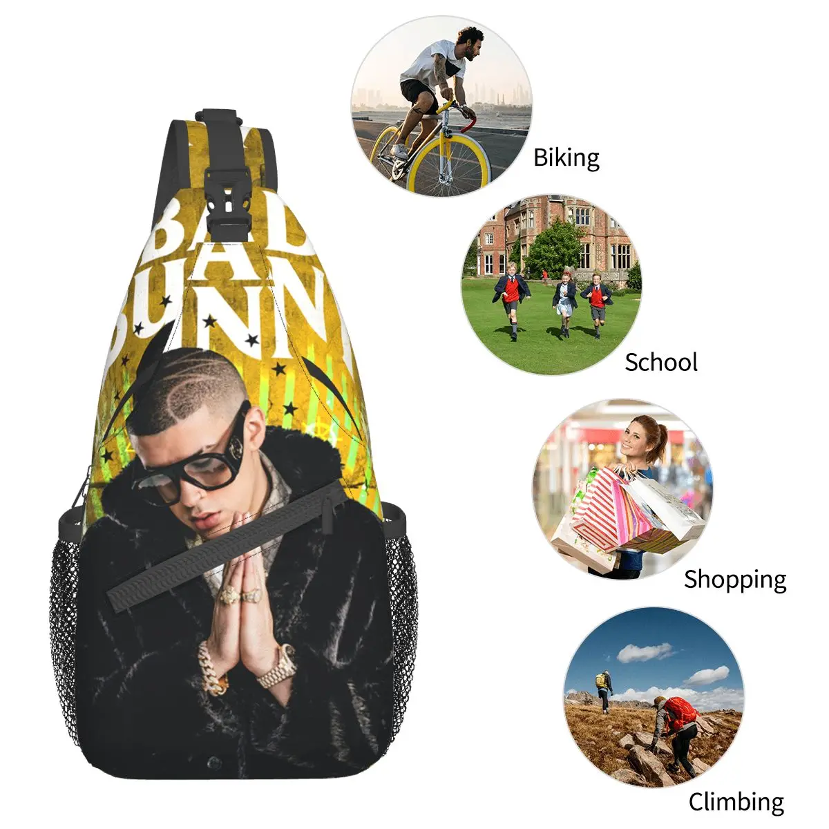 Bad Music Album Small Sling Bags Chest Crossbody Shoulder Sling Backpack Travel Hiking Daypacks Bunny Printed Bags